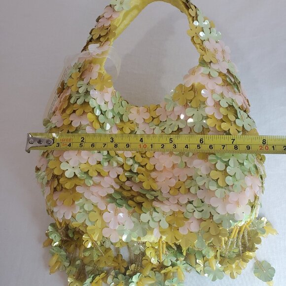 Handcrafted Viral TikTok Beaded Bag Made in India Yellow Flowers Petals Purse - Picture 8 of 14